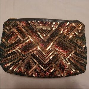 NWT Vince Camuto Black Velvet Geometric Sequin Clutch/Beauty Bag